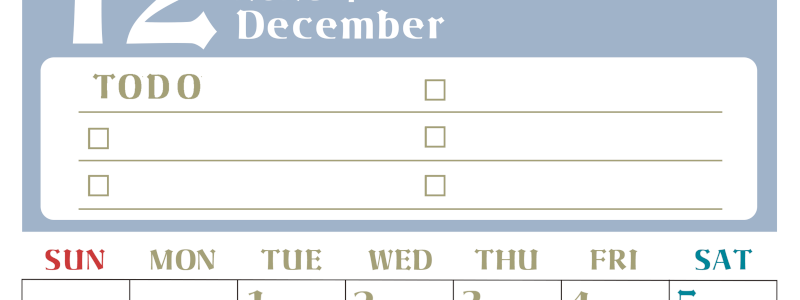 2026年12月カレンダーは縦型日曜始まり♪ToDoリストで勉強や自己啓発の継続を／A4無料(2026-01451210)