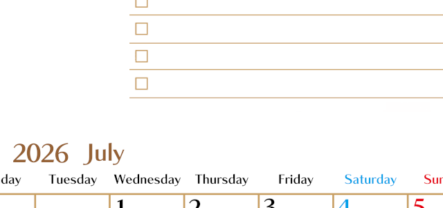 2026年7月カレンダーは縦型月曜始まり でベージュの花がおしゃれ：無料(2026-01460711)
