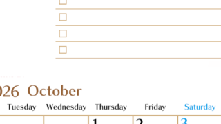 2026年10月カレンダーは縦型月曜始まりでToDoリストもあるのでスケジュール計画がしやすい：無料(2026-01461011)
