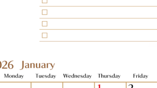 2026年1月カレンダーは縦型日曜始まりでToDoリストもあるのでスケジュール計画がしやすい：無料(2026-01460110)