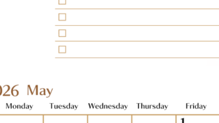 2026年5月カレンダーは縦型日曜始まりでToDoリストもあるのでスケジュール計画がしやすい：無料(2026-01460510)