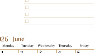 2026年6月カレンダーは縦型日曜始まりでToDoリストもあるのでスケジュール計画がしやすい：無料(2026-01460610)