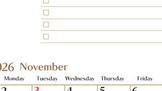 2026年11月カレンダーは縦型日曜始まりでToDoリストもあるのでスケジュール計画がしやすい：無料(2026-01461110)