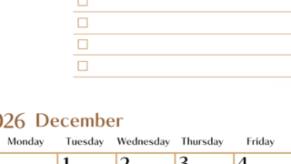 2026年12月カレンダーは縦型日曜始まりでToDoリストもあるのでスケジュール計画がしやすい：無料(2026-01461210)