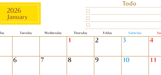 2026年1月カレンダーは横型月曜始まりでToDoリストもあるのでスケジュール計画がしやすい：無料(2026-01460101)