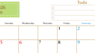 2026年5月カレンダーは横型月曜始まりでToDoリストもあるのでスケジュール計画がしやすい：無料(2026-01460501)
