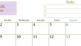 2026年6月カレンダーは横型月曜始まりでToDoリストもあるのでスケジュール計画がしやすい：無料(2026-01460601)