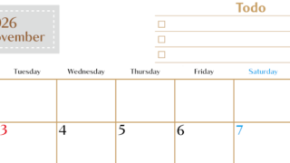 2026年11月カレンダーは横型月曜始まりでToDoリストもあるのでスケジュール計画がしやすい：無料(2026-01461101)