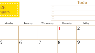 2026年1月カレンダーは横型日曜始まりでToDoリストもあるのでスケジュール計画がしやすい：無料(2026-01460100)