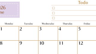 2026年6月カレンダーは横型日曜始まりでToDoリストもあるのでスケジュール計画がしやすい：無料(2026-01460600)