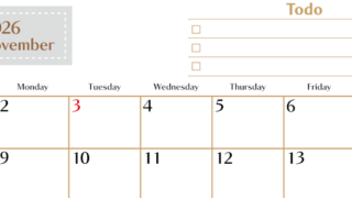 2026年11月カレンダーは横型日曜始まりでToDoリストもあるのでスケジュール計画がしやすい：無料(2026-01461100)