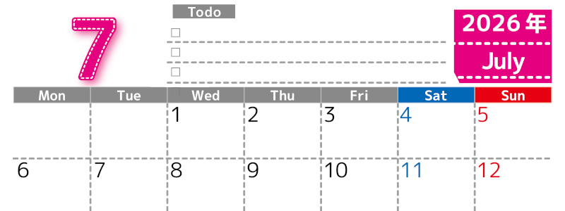 2026年7月カレンダーは横型月曜始まり でベージュの花がおしゃれ：無料(2026-01470701)