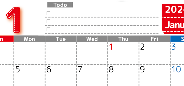 2026年1月カレンダーは横型日曜始まり♪使い方がシンプルなToDoリストも♪ダウンロード無料(2026-01470100)