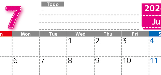 2026年7月カレンダーは横型日曜始まり♪使い方がシンプルなToDoリストも♪ダウンロード無料(2026-01470700)