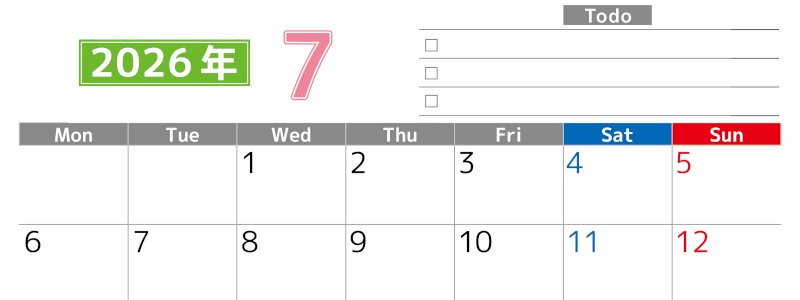 2026年7月カレンダーは横型月曜始まり でベージュの花がおしゃれ：無料(2026-01480701)