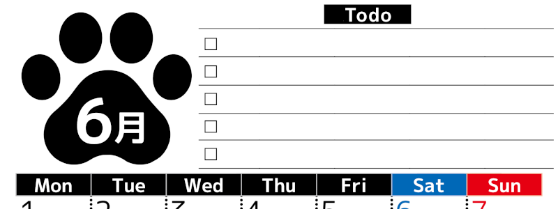 2026年6月カレンダーは縦型月曜始まりのToDoリスト付無料素材♪資格や受験勉強の計画におすすめ♪(2026-01500611)
