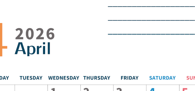 2026年4月カレンダーは縦型月曜始まりで目標設定もできる無料ダウンロード素材！(2026-01510411)