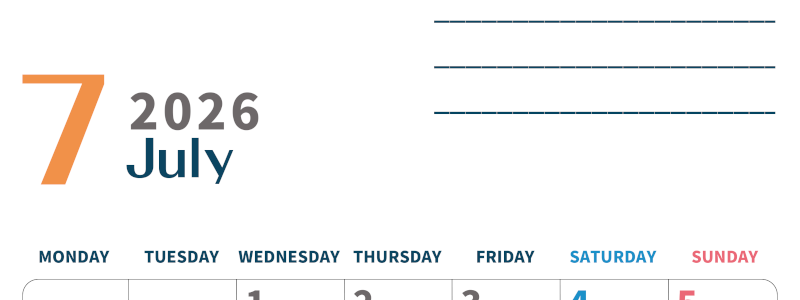 2026年7月カレンダーは縦型月曜始まり でベージュの花がおしゃれ：無料(2026-01510711)
