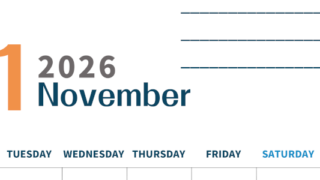 2026年11月カレンダーは縦型月曜始まりで目標設定もできる無料ダウンロード素材！(2026-01511111)
