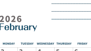 2026年2月カレンダーは縦型日曜始まりで目標設定もできる無料ダウンロード素材！(2026-01510210)