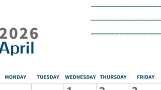 2026年4月カレンダーは縦型日曜始まりで目標設定もできる無料ダウンロード素材！(2026-01510410)