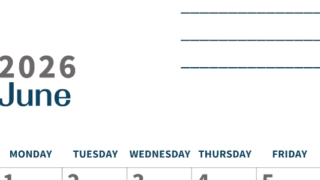 2026年6月カレンダーは縦型日曜始まりで目標設定もできる無料ダウンロード素材！(2026-01510610)