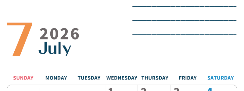 2026年7月カレンダーは縦型日曜始まり でベージュの花がおしゃれ：無料(2026-01510710)
