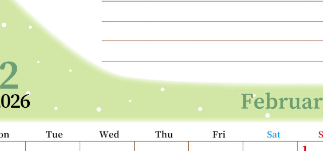 2026年2月カレンダーは縦型月曜始まりで目標管理におすすめ♪勉強を継続するのに最適：無料(2026-01530211)