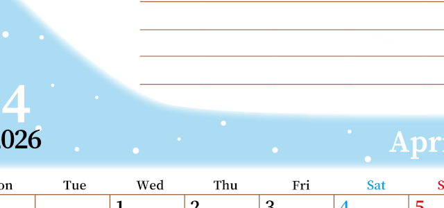 2026年4月カレンダーは縦型月曜始まりで目標管理におすすめ♪勉強を継続するのに最適：無料(2026-01530411)