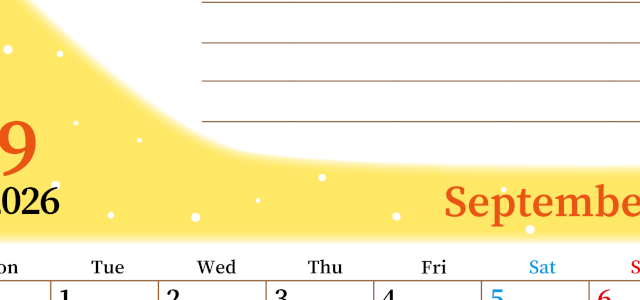 2026年9月カレンダーは縦型月曜始まりで目標管理におすすめ♪勉強を継続するのに最適：無料(2026-01530911)