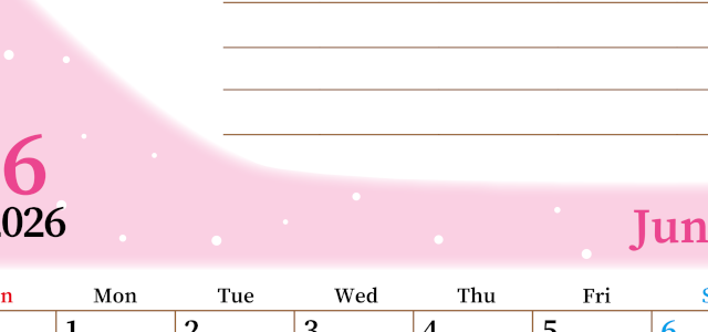 2026年6月カレンダーは縦型日曜始まりで目標管理におすすめ♪勉強を継続するのに最適：無料(2026-01530610)