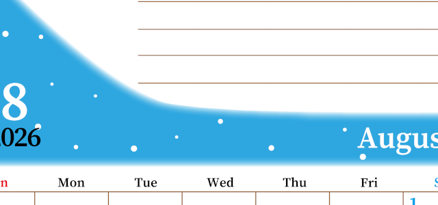 2026年8月カレンダーは縦型日曜始まりで目標管理におすすめ♪勉強を継続するのに最適：無料(2026-01530810)