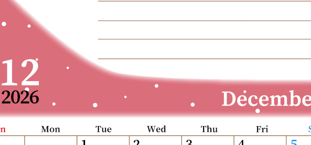 2026年12月カレンダーは縦型日曜始まりで目標管理におすすめ♪勉強を継続するのに最適：無料(2026-01531210)