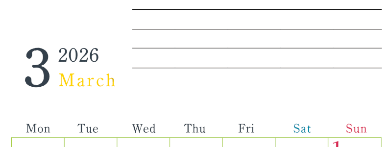 2026年3月カレンダーは縦型月曜始まりで目標設定欄あり♪習慣の継続につながる無料素材（A4）(2026-01560311)