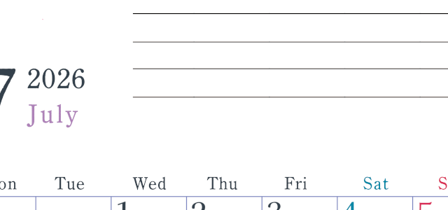 2026年7月カレンダーは縦型月曜始まり でベージュの花がおしゃれ：無料(2026-01560711)