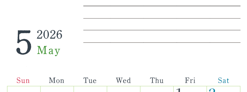 2026年5月カレンダーは縦型日曜始まりで目標設定欄あり♪習慣の継続につながる無料素材（A4）(2026-01560510)