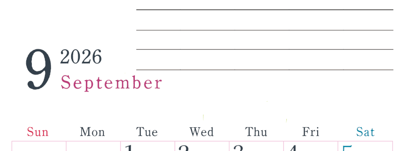 2026年9月カレンダーは縦型日曜始まりで目標設定欄あり♪習慣の継続につながる無料素材（A4）(2026-01560910)
