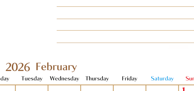 2026年2月カレンダーは縦型月曜始まりで使いやすい目標管理シートつき！毎日可視化でモチベUP：無料(2026-01580211)