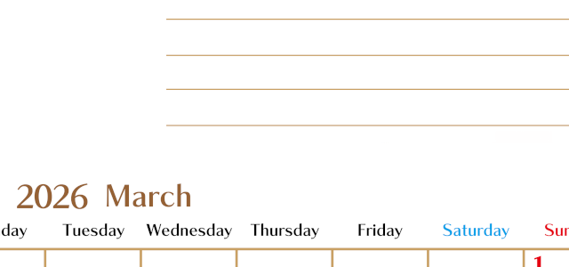 2026年3月カレンダーは縦型月曜始まりで使いやすい目標管理シートつき！毎日可視化でモチベUP：無料(2026-01580311)