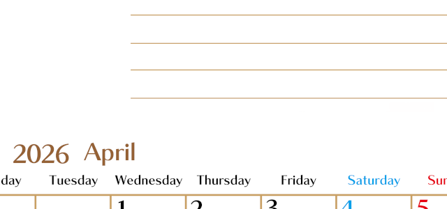 2026年4月カレンダーは縦型月曜始まりで使いやすい目標管理シートつき！毎日可視化でモチベUP：無料(2026-01580411)