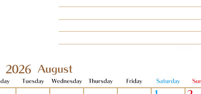 2026年8月カレンダーは縦型月曜始まりで使いやすい目標管理シートつき！毎日可視化でモチベUP：無料(2026-01580811)