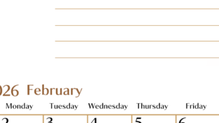 2026年2月カレンダーは縦型日曜始まりで使いやすい目標管理シートつき！毎日可視化でモチベUP：無料(2026-01580210)