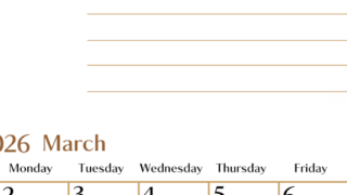 2026年3月カレンダーは縦型日曜始まりで使いやすい目標管理シートつき！毎日可視化でモチベUP：無料(2026-01580310)