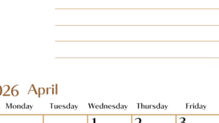 2026年4月カレンダーは縦型日曜始まりで使いやすい目標管理シートつき！毎日可視化でモチベUP：無料(2026-01580410)
