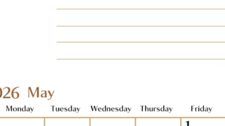 2026年5月カレンダーは縦型日曜始まりで使いやすい目標管理シートつき！毎日可視化でモチベUP：無料(2026-01580510)