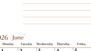 2026年6月カレンダーは縦型日曜始まりで使いやすい目標管理シートつき！毎日可視化でモチベUP：無料(2026-01580610)