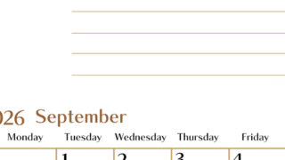 2026年9月カレンダーは縦型日曜始まりで使いやすい目標管理シートつき！毎日可視化でモチベUP：無料(2026-01580910)