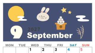 2027年9月縦型の月曜始まり お月見イラストのかわいいA4無料カレンダー