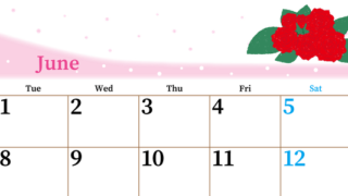 2027年6月横型の月曜始まり 薔薇イラストのおしゃれA4無料カレンダー