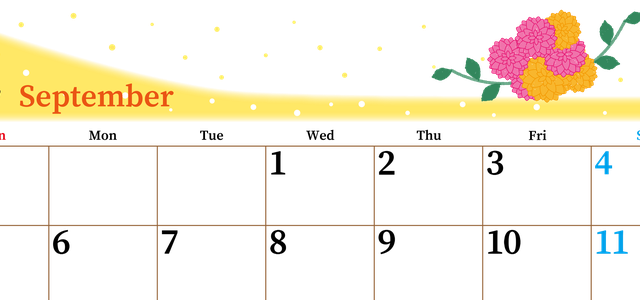 2027年9月横型の日曜始まり マリーゴールドがおしゃれなイラストA4無料カレンダー